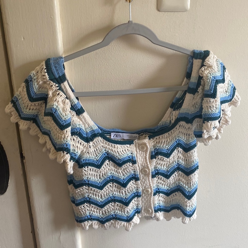 Zara Square Neck Crochet Knit Top